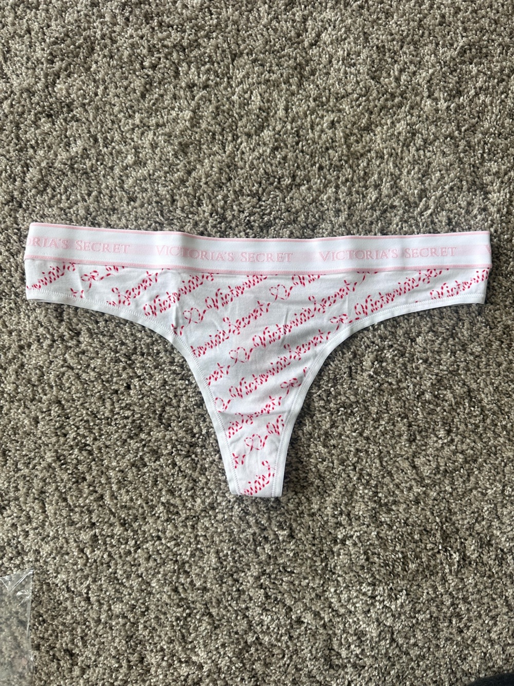 Victoria's Secret White Thong with Pink Speckle Print
